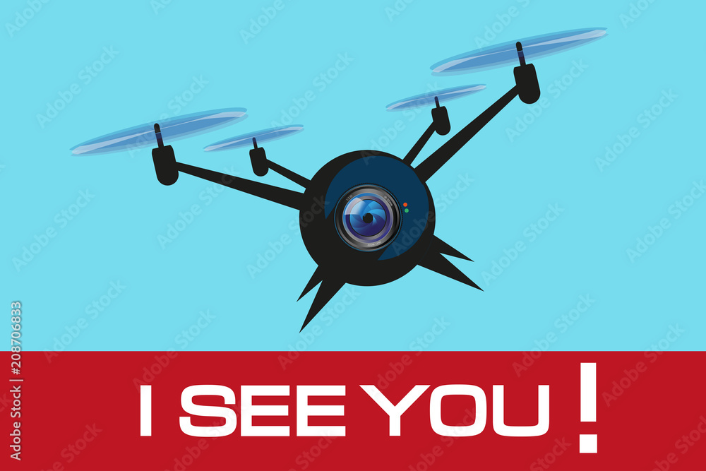 Illustrations of Drone quadrocopter. Drone with camera. Robotics illustration. Vector graphics to design.