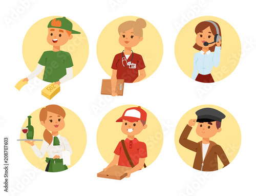 People part-time job professions vector set characters temporary job recruitment concept. Different workers or time unemployed. Young career start boys and girls part time workers opportunity looking