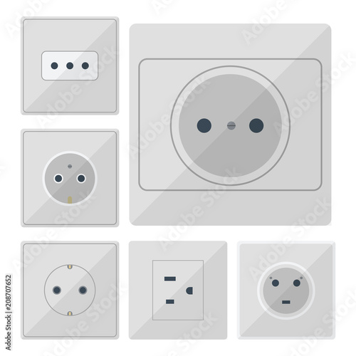 Electric plugs stack outlet illustration energy socket electrical outlets plugs european and usa, asia appliance interior icon. Wire cable cord plug-connection electrical outlets plugs double american