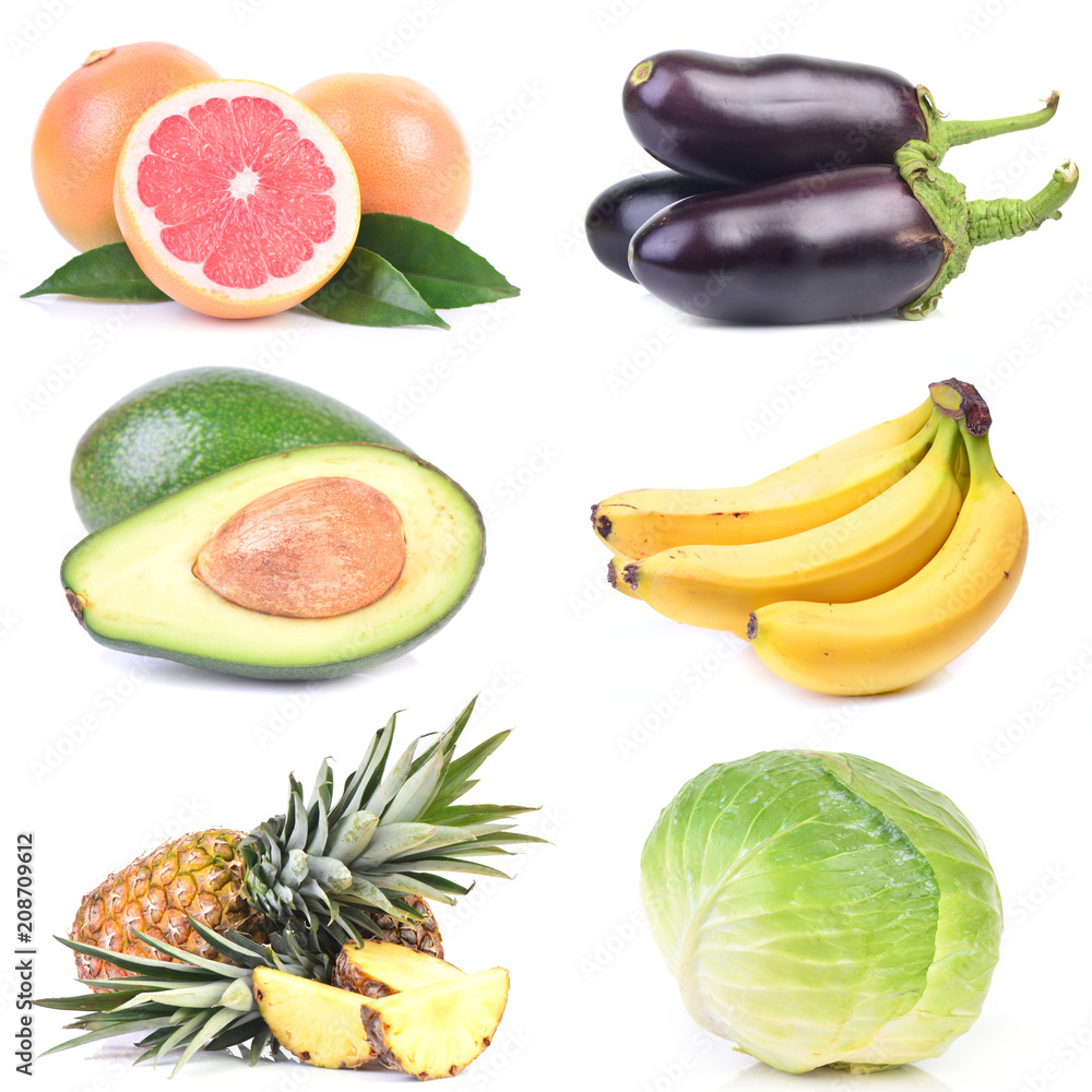 Fruits and vegetables on a white background Fruits and vegetables on a white background