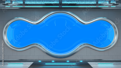 Fototapeta Naklejka Na Ścianę i Meble -  White tech spaceship round window interior background 3D rendering