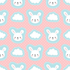 Crédence de cuisine Lapin patrons Cute White Bunny Rabbit with Cartoon Cloud Seamless Pattern Background, Vector illustration  © Gabriel Onat