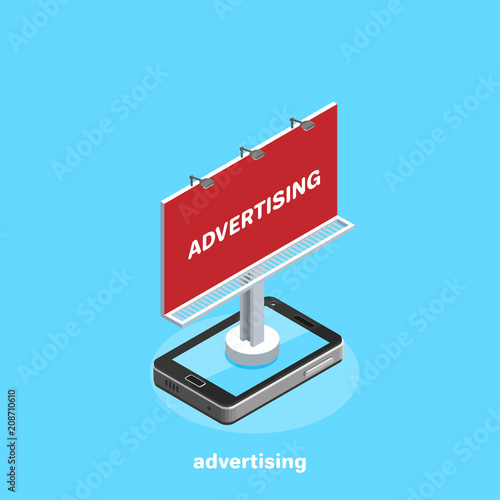 billboard stands on the smartphone screen, isometric image