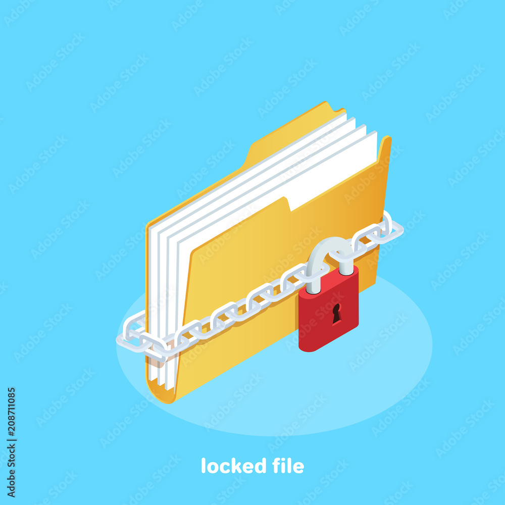 icon of a folder with documents wrapped in a chain and fastened with a lock, isometric image icon of a folder with documents wrapped in a chain and fastened with a lock, isometric image