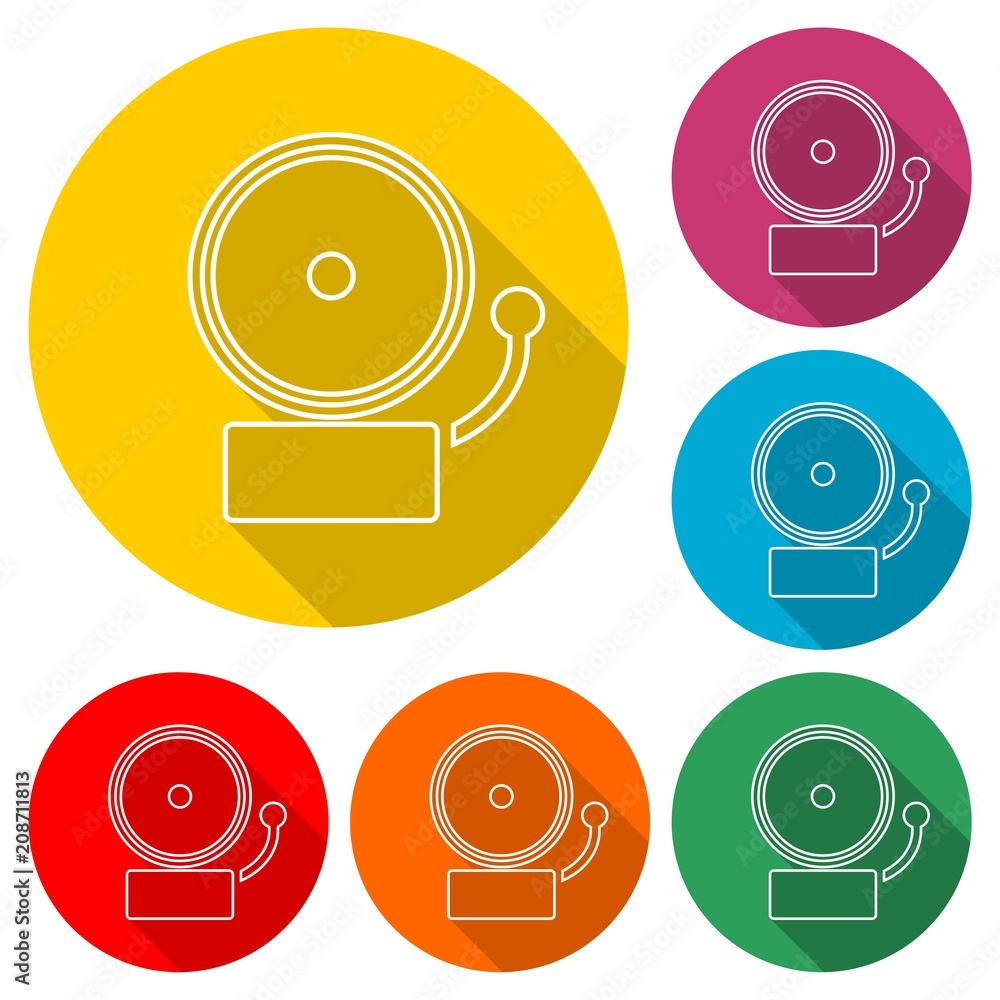 Alarm icon, Ringing bell icon, color icon with long shadow Alarm icon, Ringing bell icon, color icon with long shadow