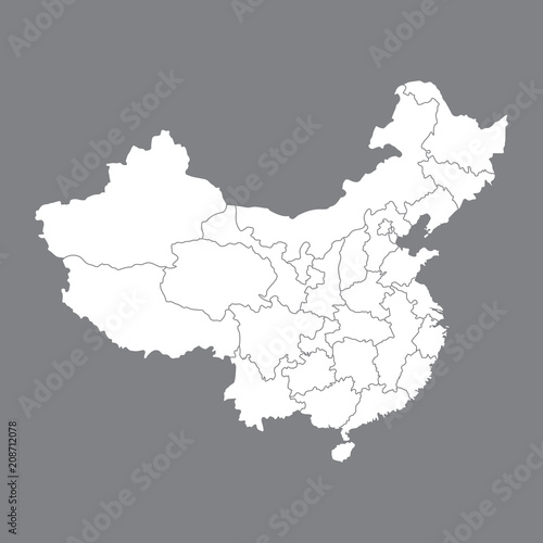 Blank map China. Map of China with the provinces. High quality map of China on gray background. Stock vector. Vector illustration EPS10.