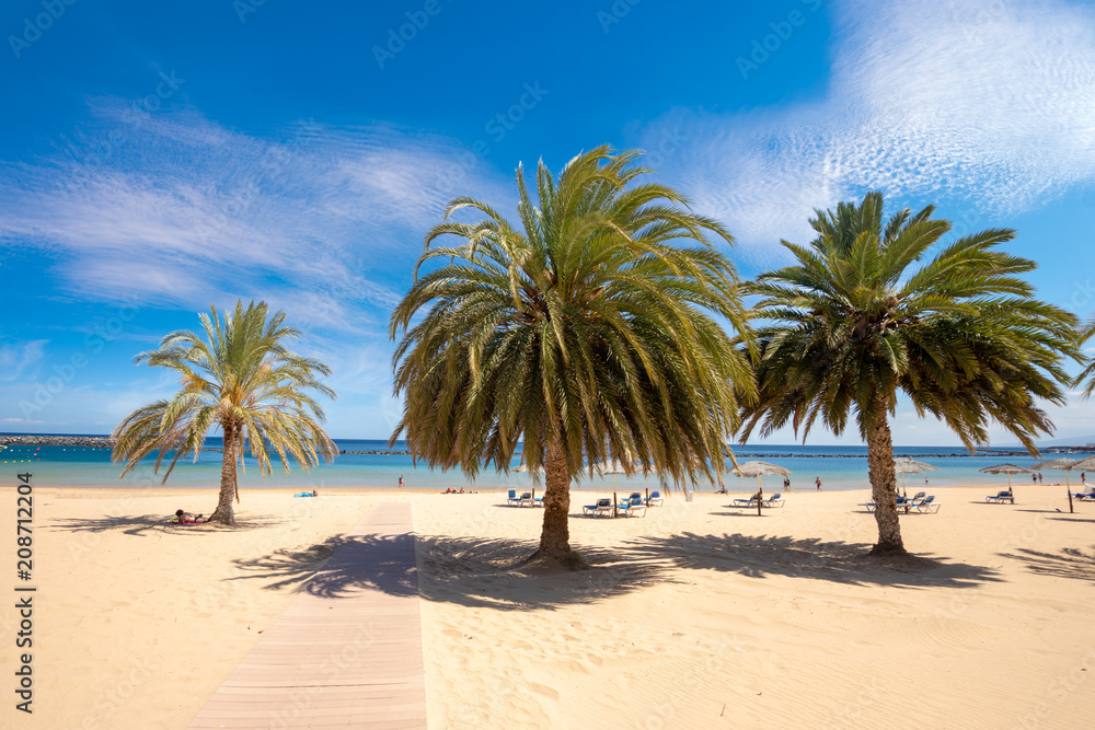Playa de Las Teresitas, a famous beach near Santa Cruz de Tenerife with scenic San Andres village Playa de Las Teresitas, a famous beach near Santa Cruz de Tenerife with scenic San Andres village