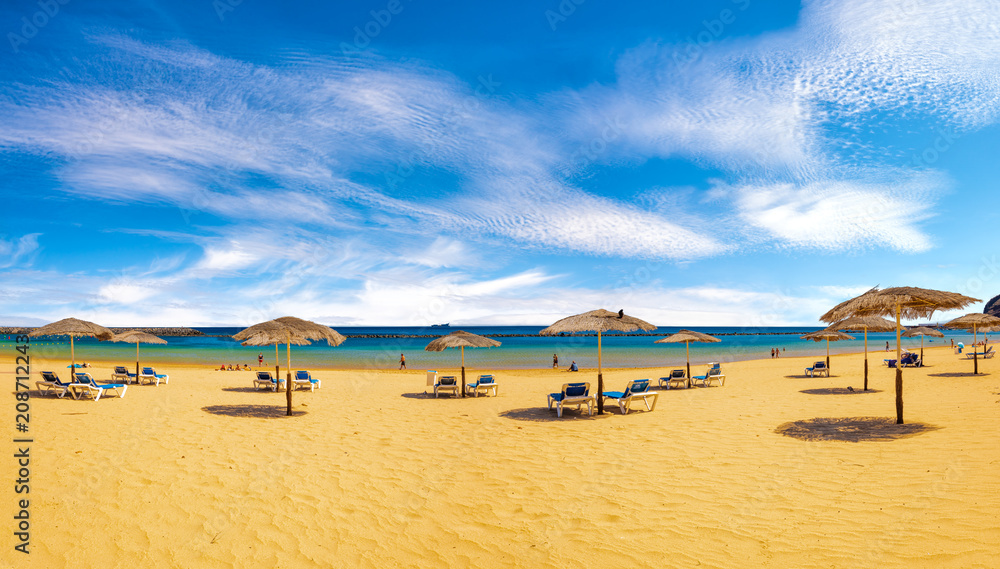 Playa de Las Teresitas, a famous beach near Santa Cruz de Tenerife with scenic San Andres village Playa de Las Teresitas, a famous beach near Santa Cruz de Tenerife with scenic San Andres village