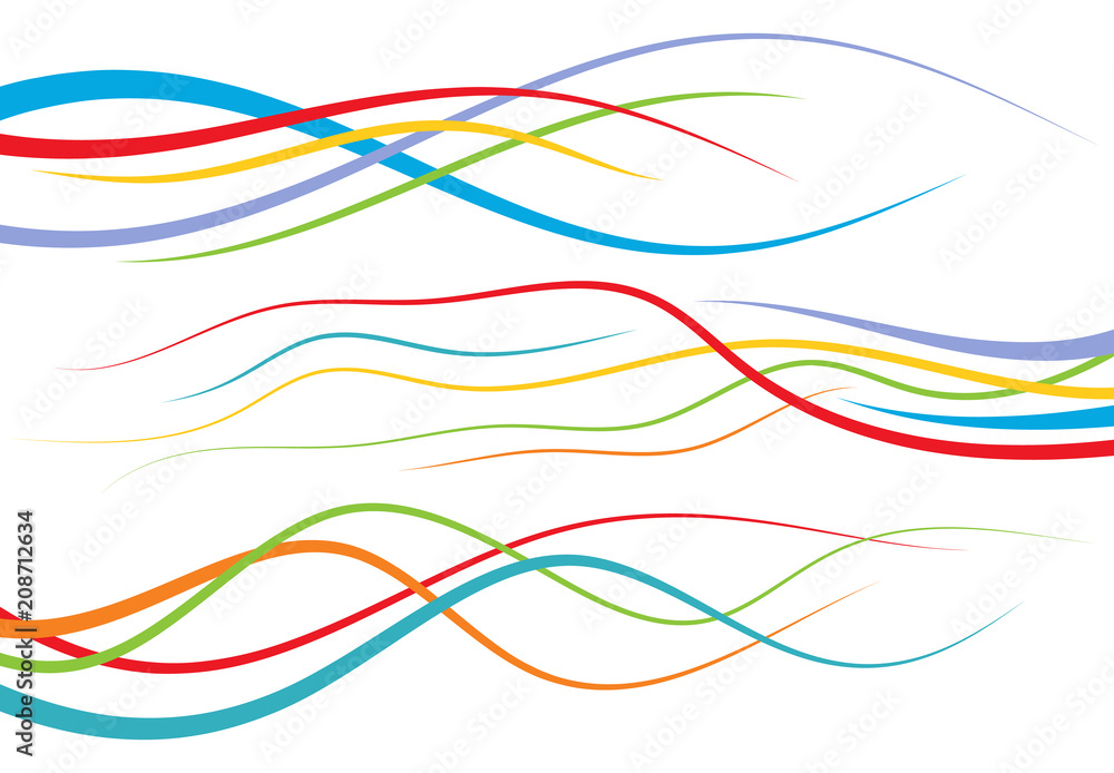 Set of abstract color curved lines. Wave design element. Vector illustration.
Set of abstract color curved lines. Wave design element. Vector illustration.
