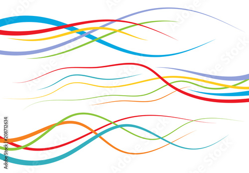 Set of abstract color  curved lines. Wave design element. Vector illustration.
