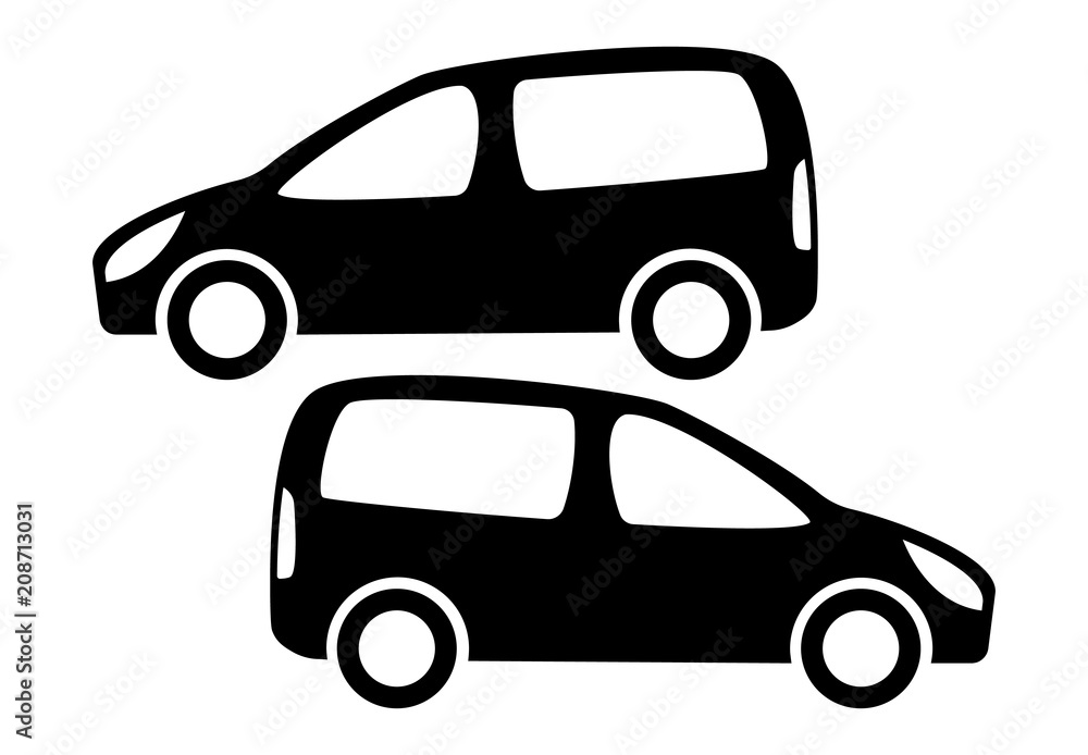 Two black car silhouettes on a white background. Vector illustration.
