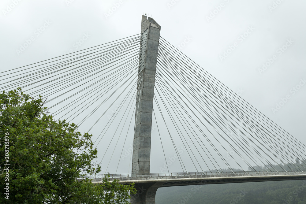 View of a cable-stayed bridge Pont de Terenez in France on a sunny summer morning
