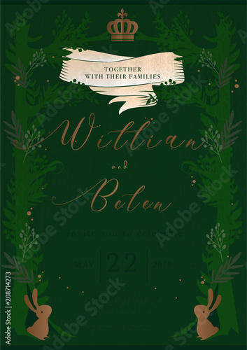 green story cover book wedding invitation card