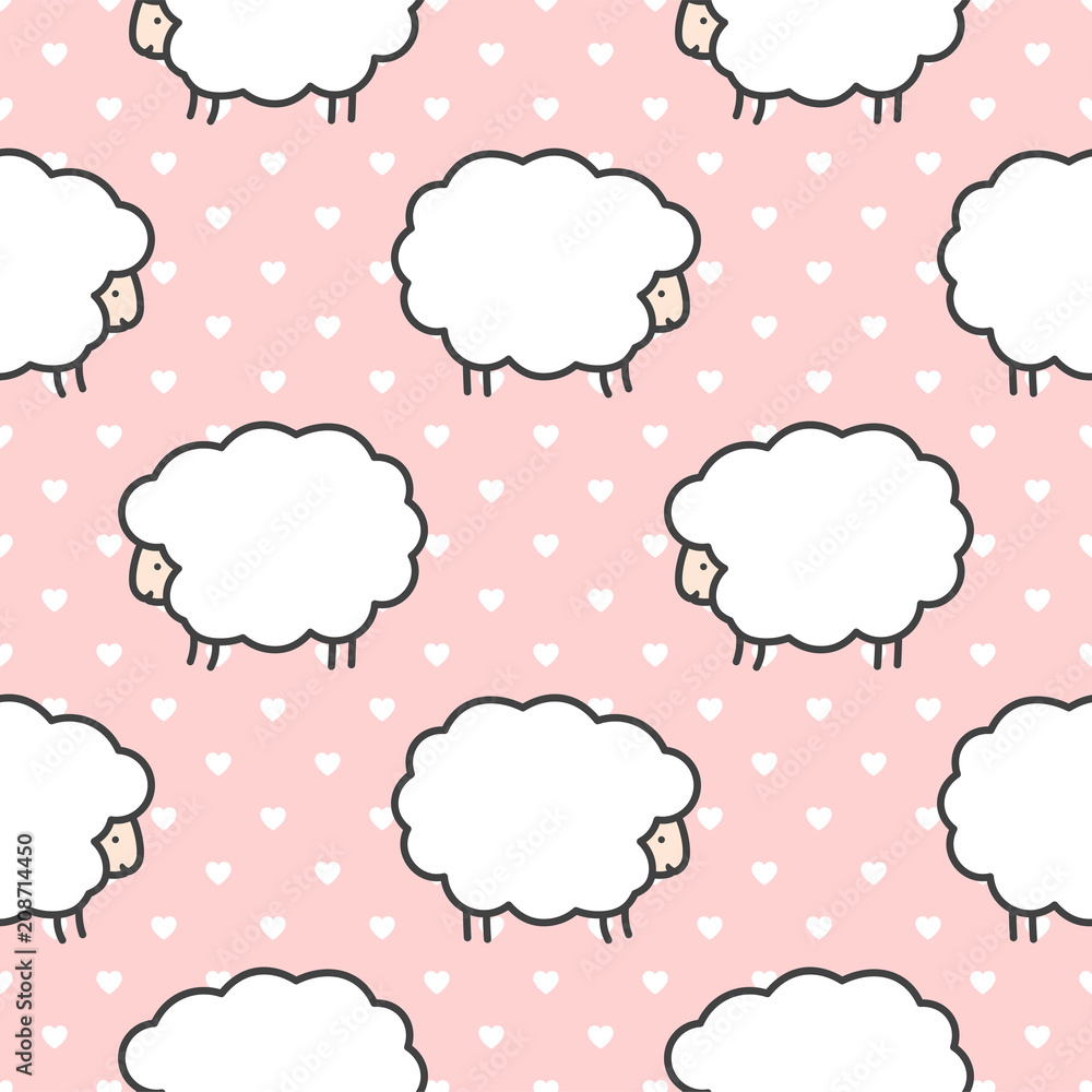 Cute Cartoon Sheep Seamless Pattern Background, Illustration Vector Cute Cartoon Sheep Seamless Pattern Background, Illustration Vector