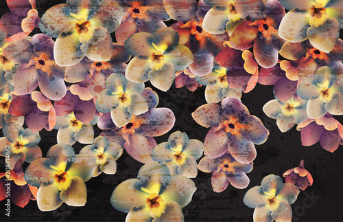 Vintage flowers on dark background Vector. Wallpaper floral decor beauty spri...