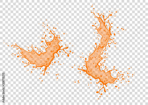 Orange,  carrot, apricot, pumpkin juice  splash and drops.