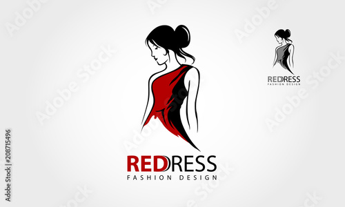 Red Dress Fashion Vector Logo Template. Creative feminine figure in abstract line art. Simple, clean and modern logo template perfect for a wide range of beauty and fashion businesses. 