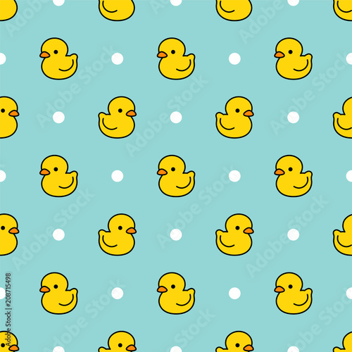 Cute duck seamless pattern, water background with dot, vector illustration