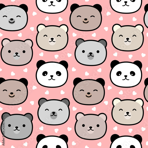 Cute teddy bears pattern, seamless background, hand drawn cartoon with dot, vector illustration