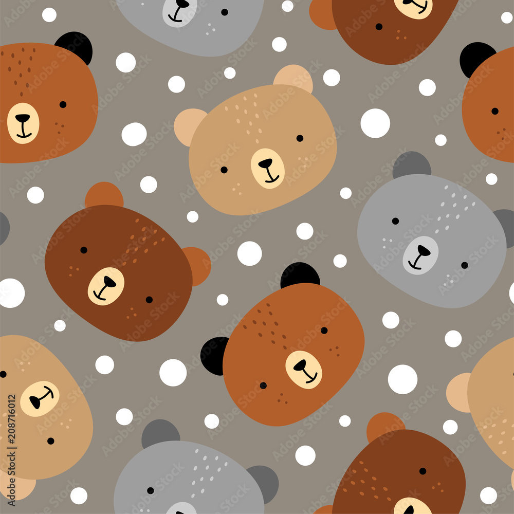 Cute teddy bears pattern, seamless background, hand drawn cartoon with dot, vector illustration Cute teddy bears pattern, seamless background, hand drawn cartoon with dot, vector illustration
