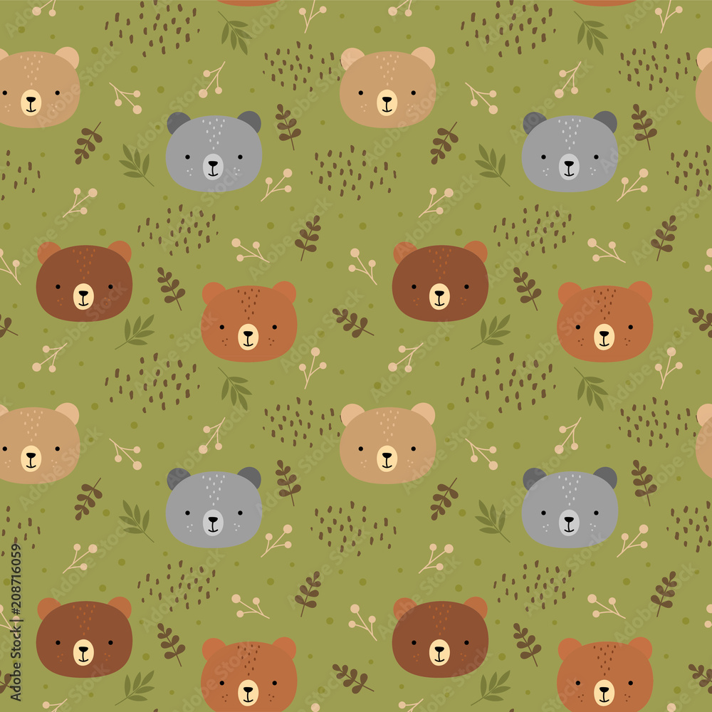 Cute teddy bears background, seamless pattern, hand drawn forest, vector illustration Cute teddy bears background, seamless pattern, hand drawn forest, vector illustration