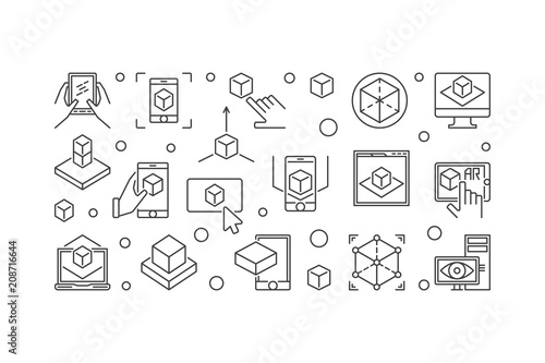 AR Technology vector line illustration or horizontal banner