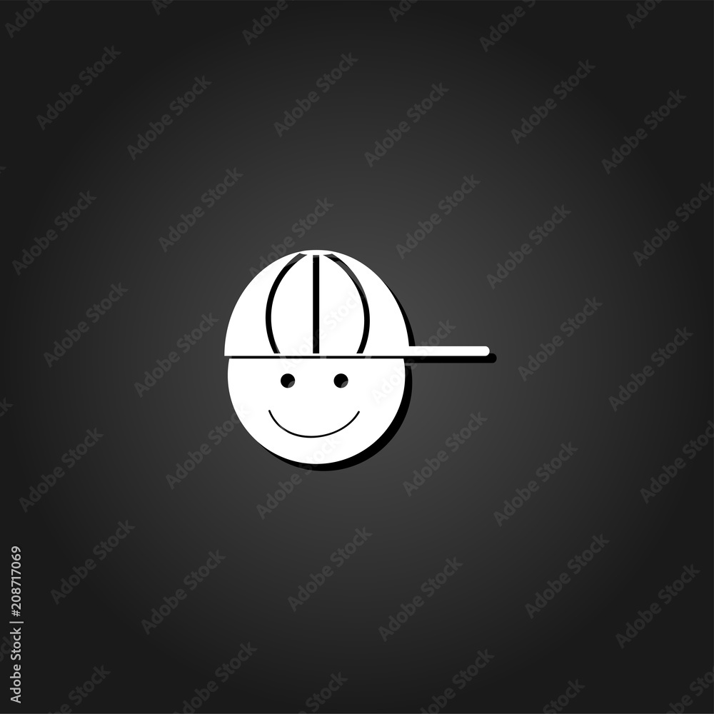 Boy with cap icon flat. Simple White pictogram on black background with shadow. Vector illustration symbol