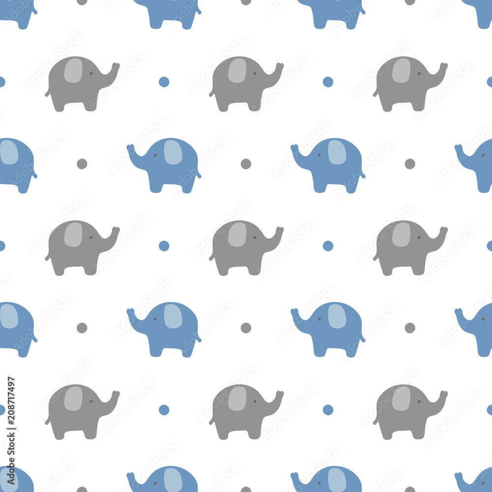 Elephant cute seamless pattern, Cartoon elephant background, vector illustration Elephant cute seamless pattern, Cartoon elephant background, vector illustration