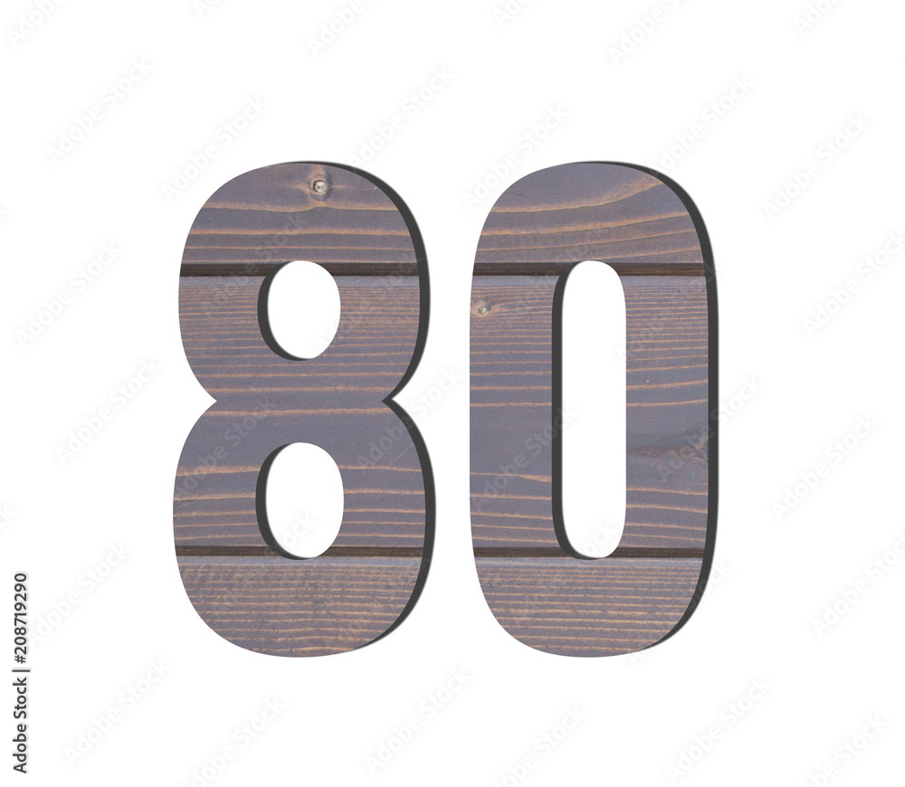 80 3d Number. Decorative brown wooden planks texture 80 3d Number. Decorative brown wooden planks texture