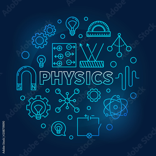 Physics vector round blue science and education illustration