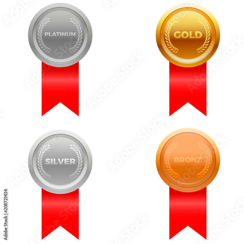 Medal award vector in four colors, platinum, gold , silver , and bronze