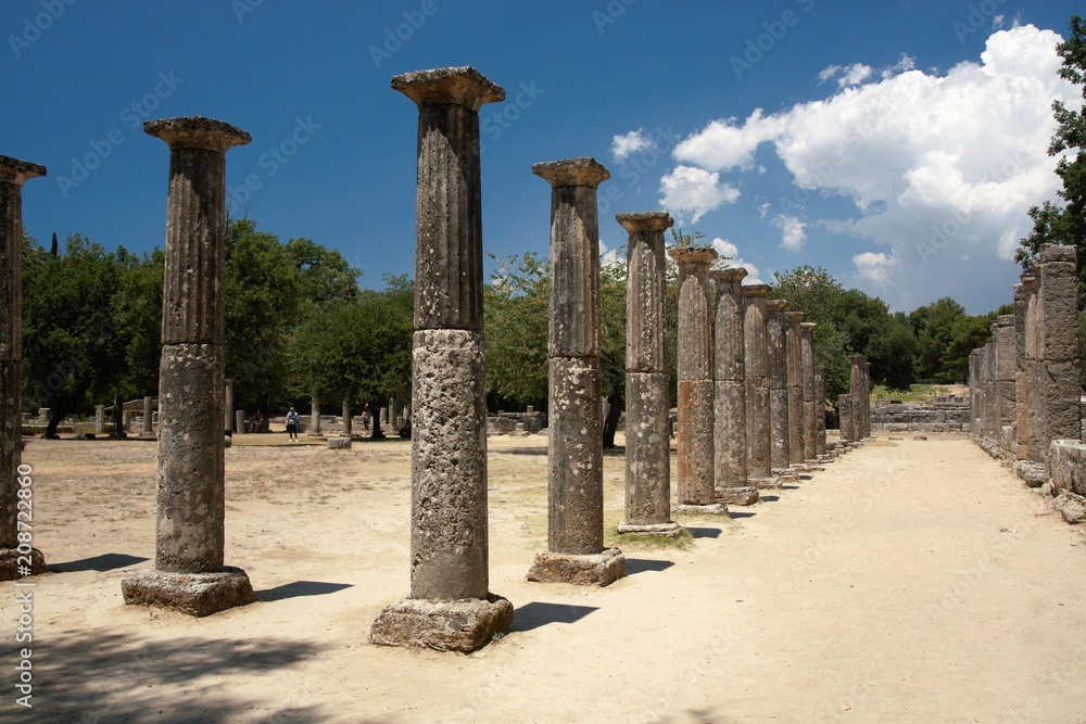 A row of stone pillars on ancient site