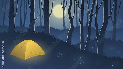 tent in the night forest