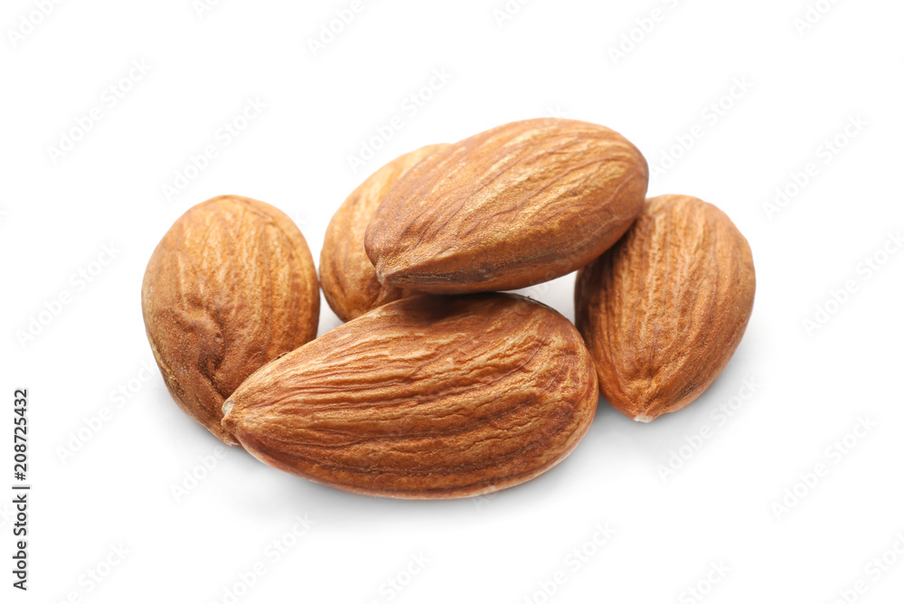 Tasty almond nuts on white background Tasty almond nuts on white background