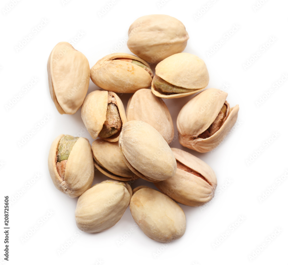Tasty pistachio nuts on white background Tasty pistachio nuts on white background