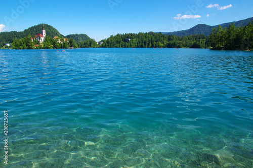 Lake Bled and mountains. © Alekss