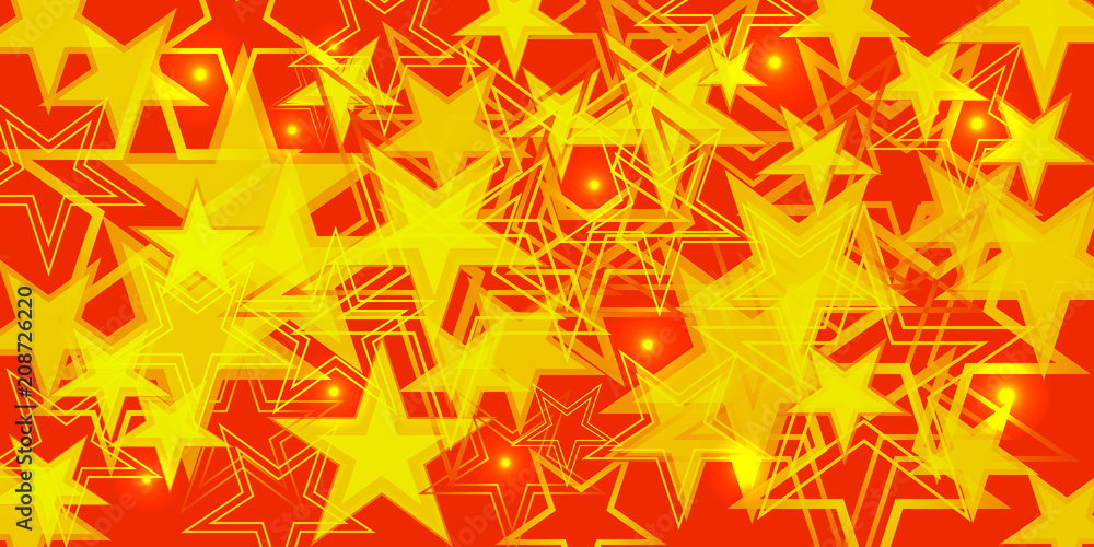 Vector yellow background in red and orange stars.