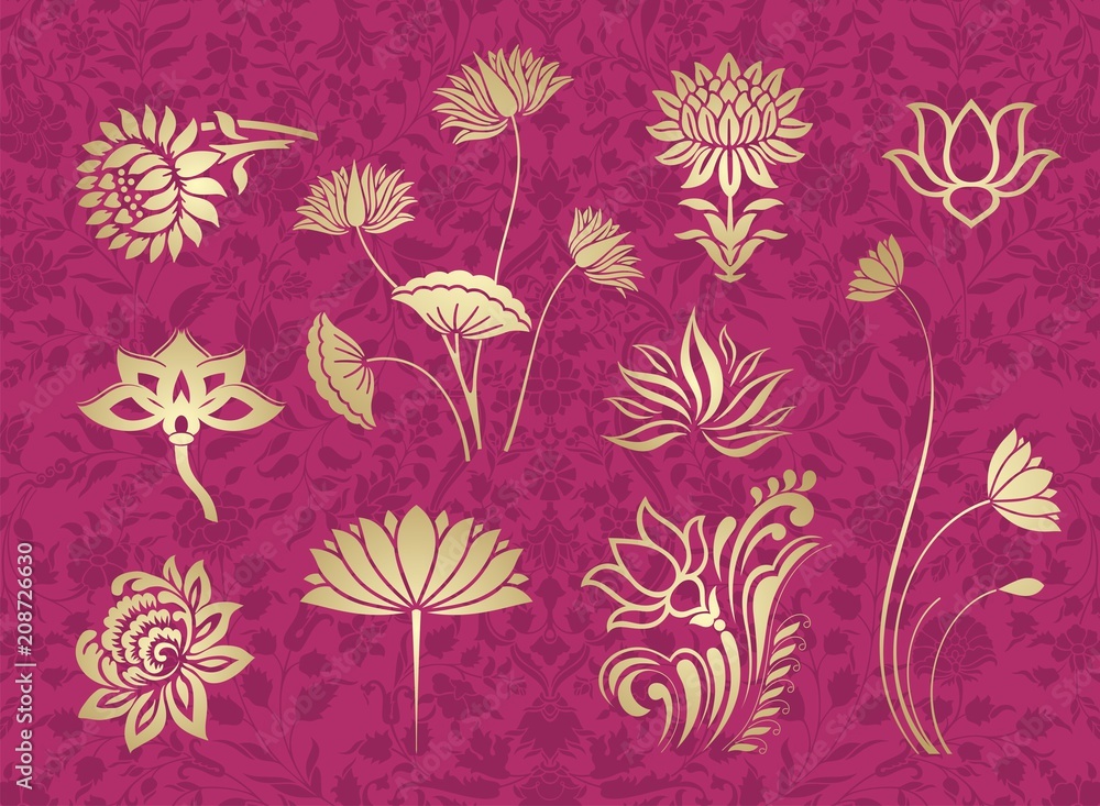 Obraz premium water lily, paisley floral motifs , wedding, royal India