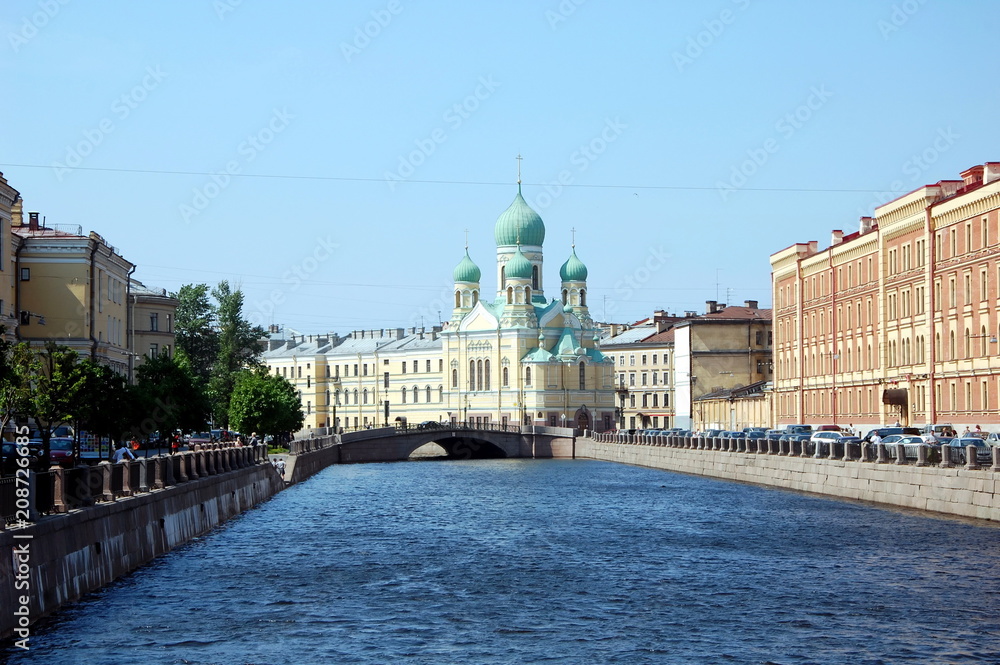 View of the Griboedov Canal and the Isidor Church, St. Petersburg, Russia