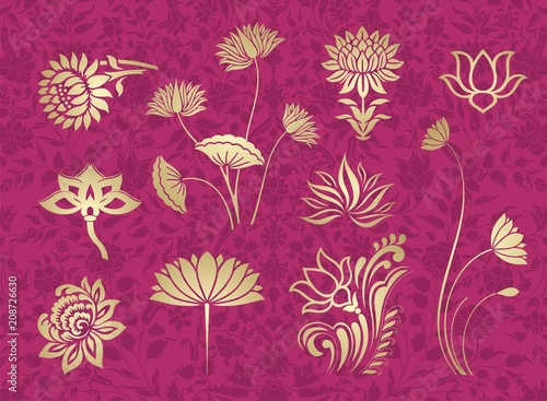 water lily, paisley floral motifs , wedding, royal India