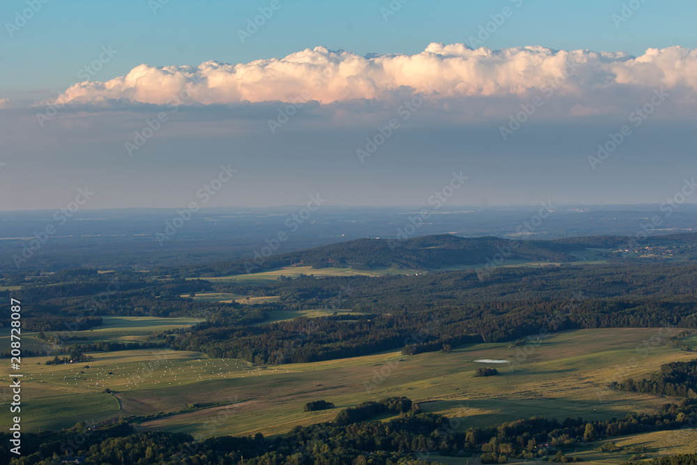 Nice view from kravi mountains with clouds, Czech landscape