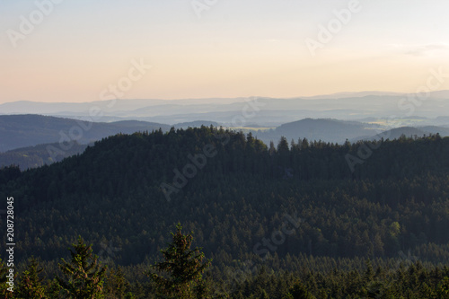 Amazing view on hill from kravi mountains on sunset, Czech landscape © Space Creator