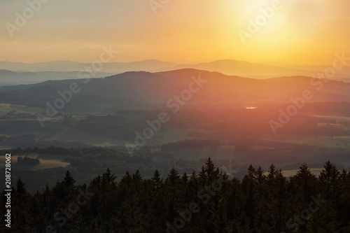 Nice view to sunset from kravi mountains, Czech landscape