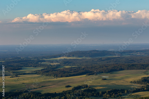 Nice view from kravi mountains with clouds, Czech landscape