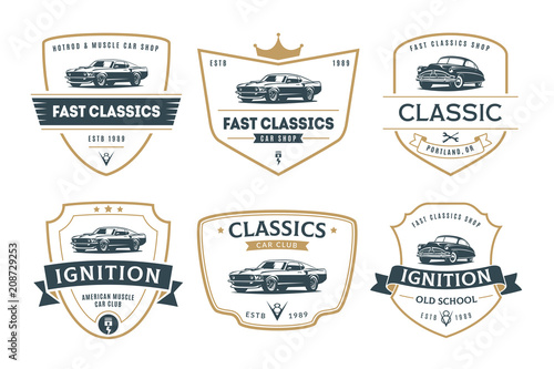 Set of muscle car emblems and badges.