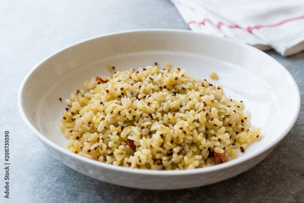 Cooked Bulgur Rice with Quinoa in Plate Ready to Eat. / Bulghur for Pilav or Pilaf Cooked Bulgur Rice with Quinoa in Plate Ready to Eat. / Bulghur for Pilav or Pilaf
