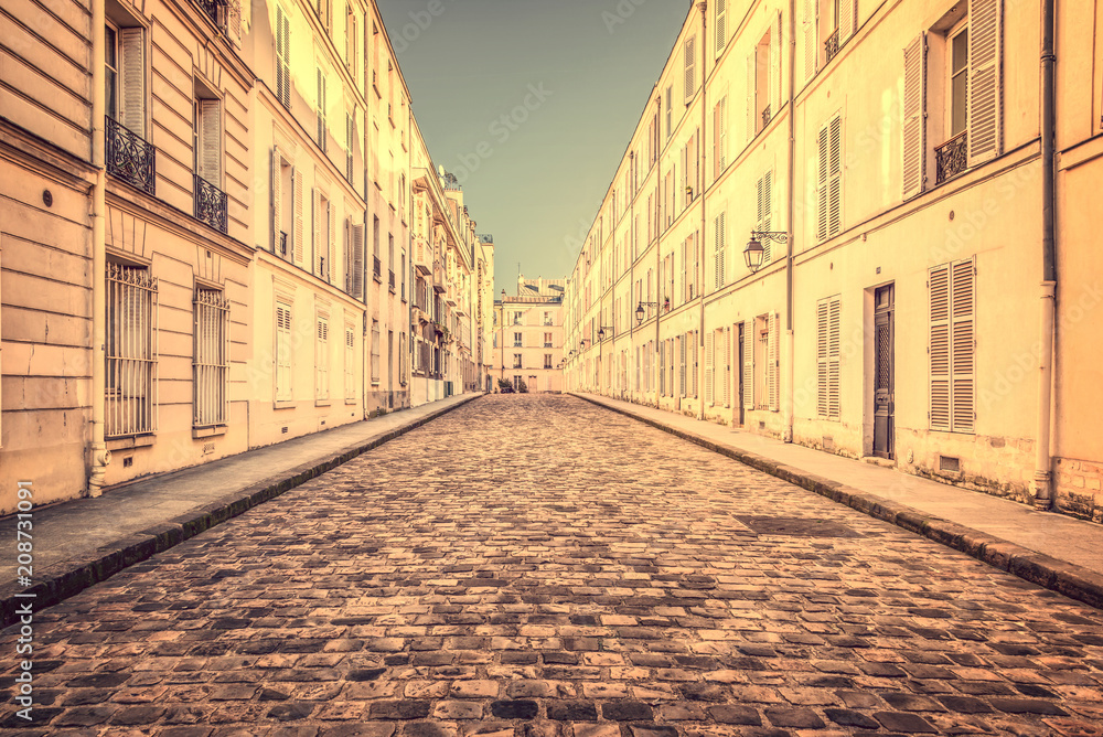 Picturesque cobbled street in Paris, France