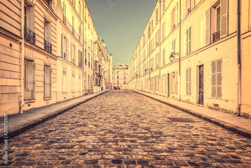 Picturesque cobbled street in Paris  France