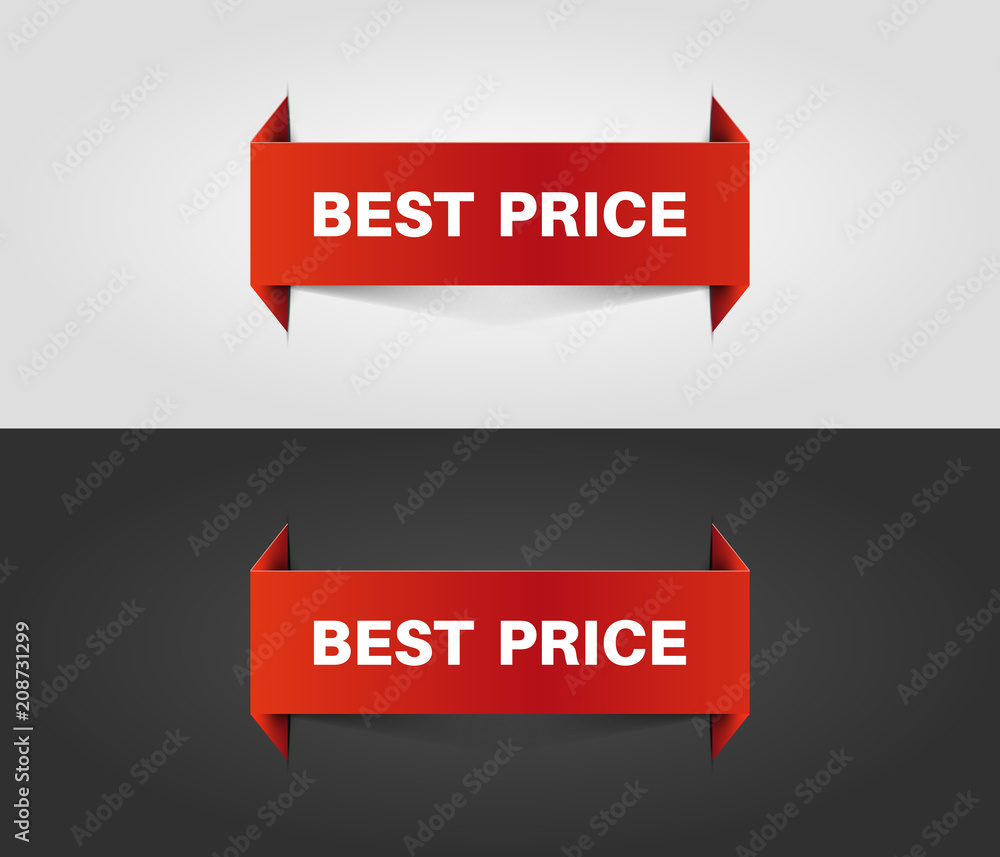 Red best price banner with shadow on white and dark background. Vector illustration. Red best price banner with shadow on white and dark background. Vector illustration.