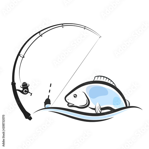Fish on the wave and fishing rod